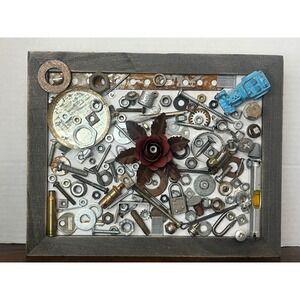 Industrial‎ Metal Art Assemblage Sculpture Nuts Bolts Gears Rose Car Decor